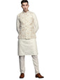 Manyavar Kurta Jacket Set For Men, Full Sleeves Mandarin Collar Ethnic Kurta Jacket Set For Festival, Wedding, Party Blended Vis