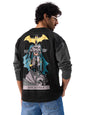 The Souled Store Official Batman: The Justice Round Neck Full Sleeve Black Graphic Printed Cotton Oversized T-Shirts for Men & B