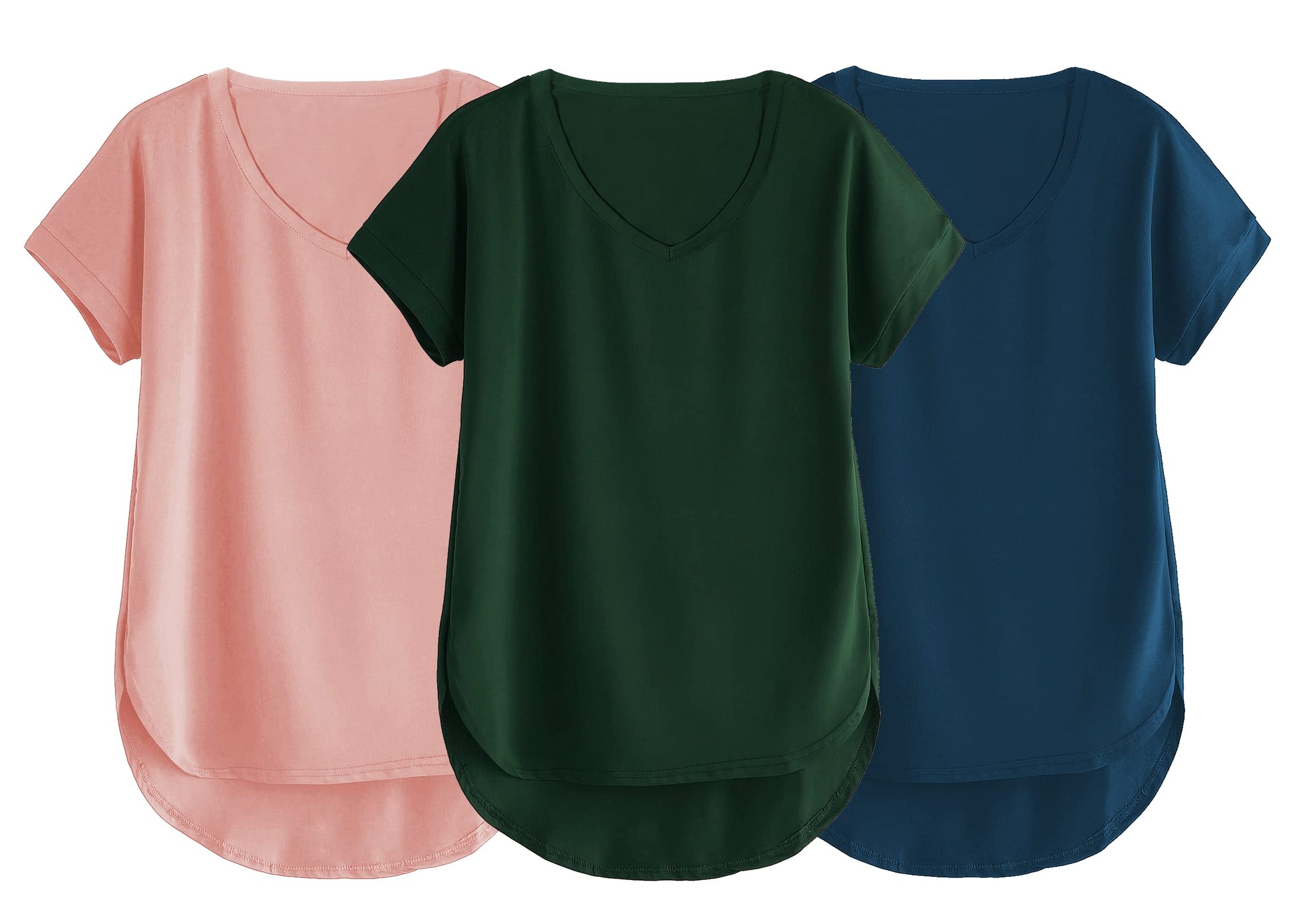 Fabricorn Combo Of Three Plain Bottle Green, Dusty Rose And Airforce Blue V-Neck Up And Down Cotton Tshirt For Women (Bottle Gre