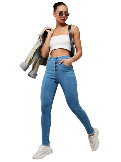 Miss Chase WomenS Skinny Solid High Rise Clean Look Cropped Fringed Hemline Detailing Stretchable Denim Jeans (Mcss19Den08-20-1