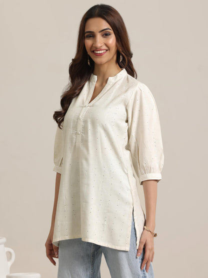 Libas WomenS Cotton Blend Woven Design Straight Kurti (26910R Off White