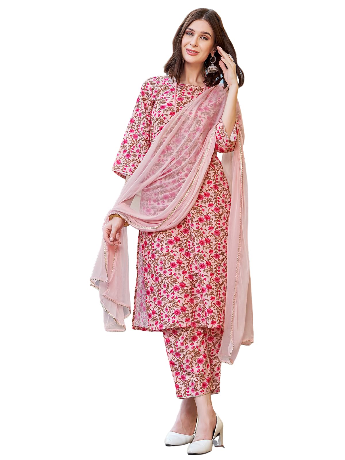 Sanisa WomenS Rayon Blend Floral Printed Straight Kurta With Pant And Dupatta | Ethnic Set | Suit Set | Kurta Set(148Kbd1604N-X