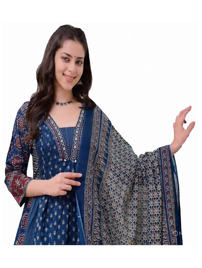 ANNI DESIGNER Women's Pure Cotton Anarkali Kurta Set for Women with Dupatta & Plazzo ?Hand Block Print Suit Set | Stylish Dress | Cotton Kurta Set for Women