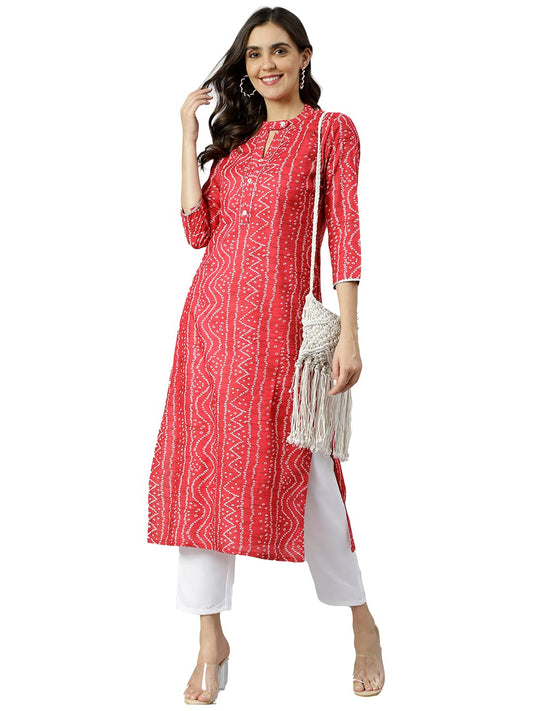 ANNI DESIGNER Women's Cotton Blend Straight Bandhi Printed Kurta (Bandhu)