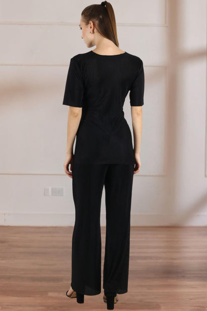 POPWINGS Casual Solid Wrinkle Co-ord Set for Women | Stylish Western Co-Ord Set for Women | Co-ord Set for Summer | Top and Pala