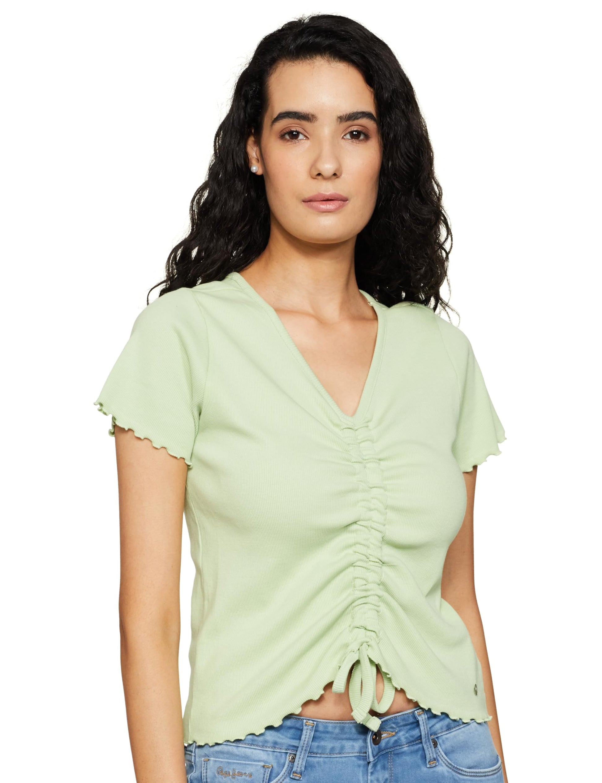 Pepe Jeans Solid Cotton Round Neck WomenS T-Shirt (Green, Small)