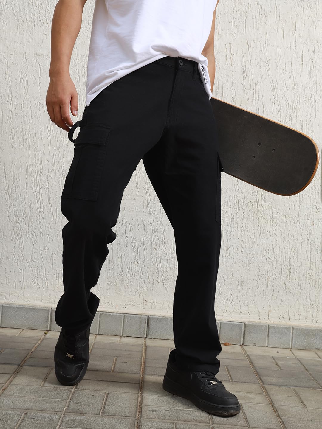 Hubberholme Men Black Smart Casual Summer Cotton Loose Fit Solid Trousers_8