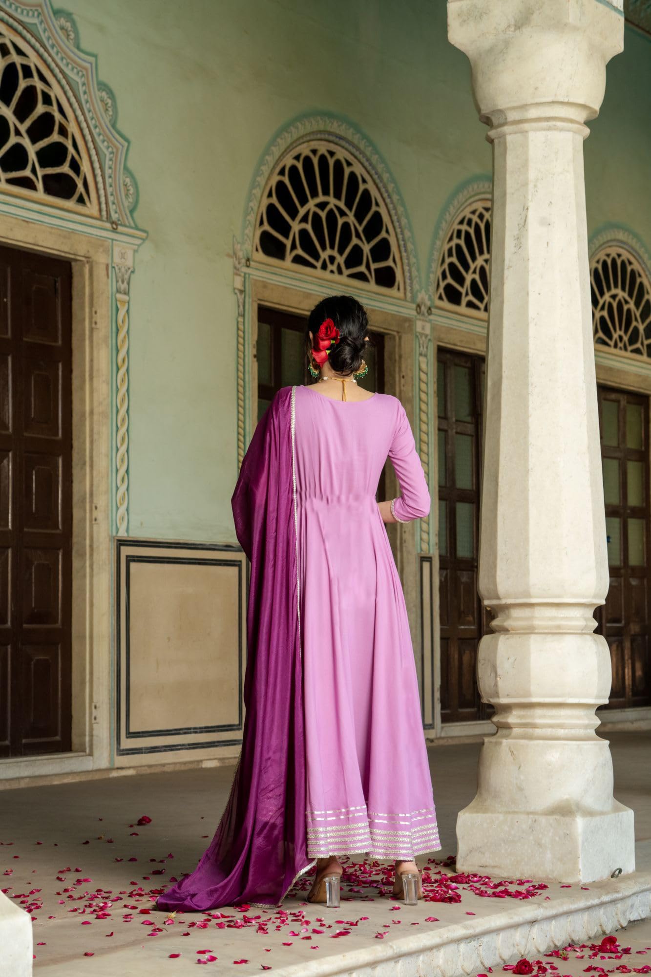 Gosriki WomenS Rayon Viscose Solid Anarkali Kurta With Pant & Dupatta (Kuspari Lavender-Vks02-Gs_M_Lavender_Medium)