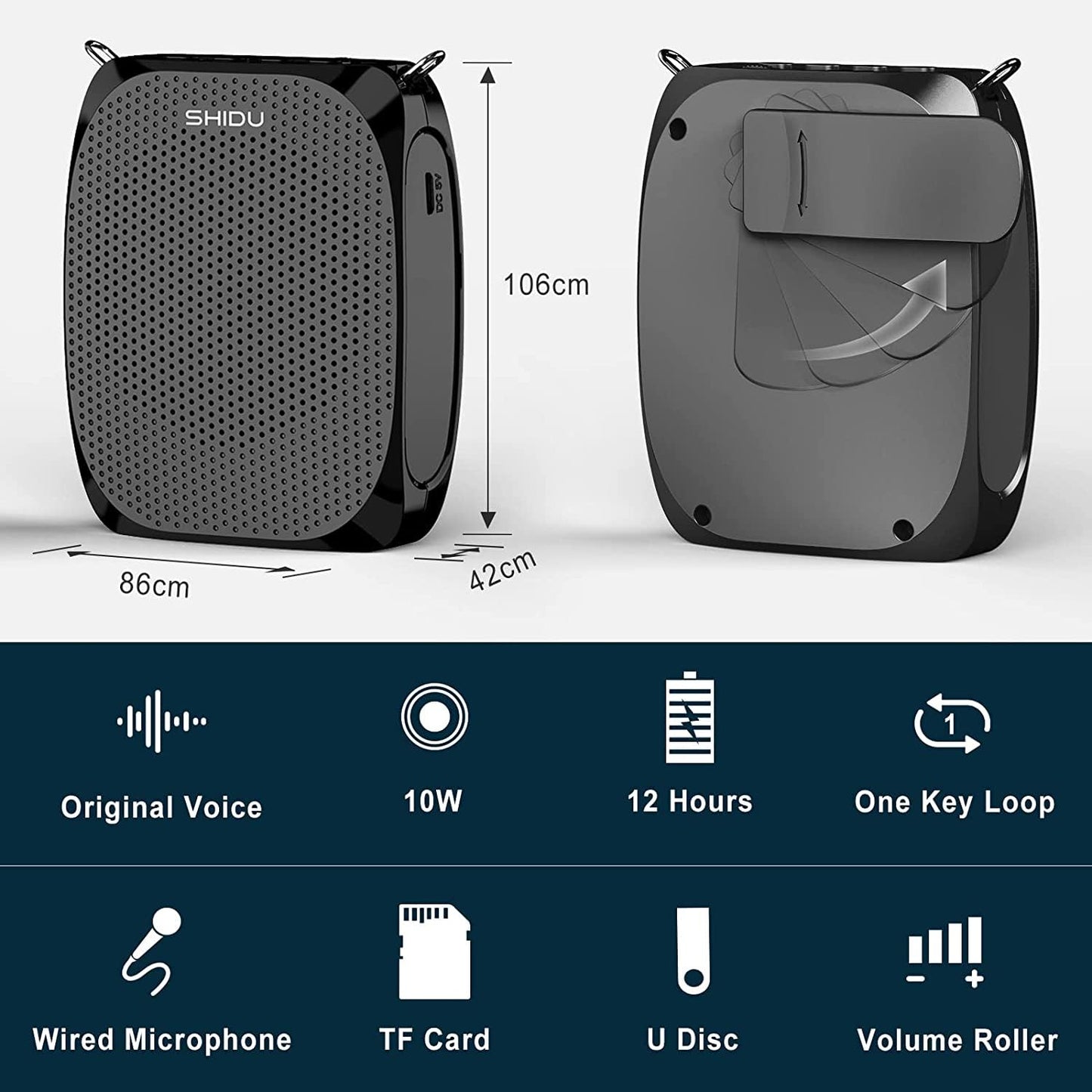 Portable Voice Amplifier SHIDU Personal Microphone Headset for Speaking Rechargeable Mini Pa System for Teachers Tour Guides Coa
