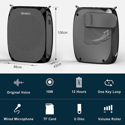 Portable Voice Amplifier SHIDU Personal Microphone Headset for Speaking Rechargeable Mini Pa System for Teachers Tour Guides Coa