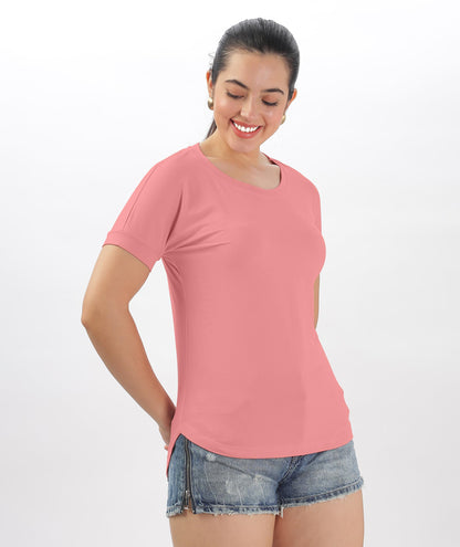 SHODOX Womens Cotton Blend Solid Regular fit Round Neck Short Sleeve T-Shirt (Pack of 1)