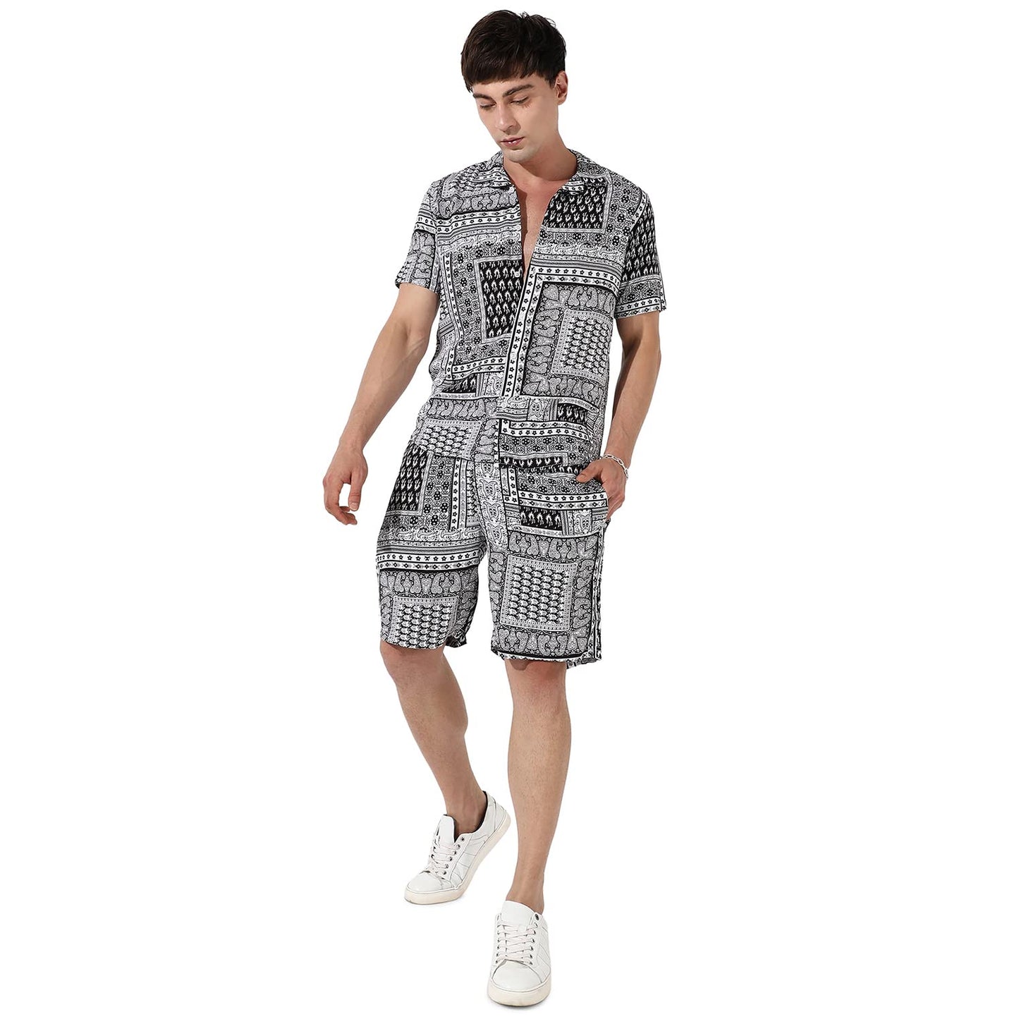 Campus Sutra Men'S Multicolour Bohemian Print Co-Ord Set For Casual Wear | Cotton Rayon Fabric | Clothing Set Crafted With Comfo
