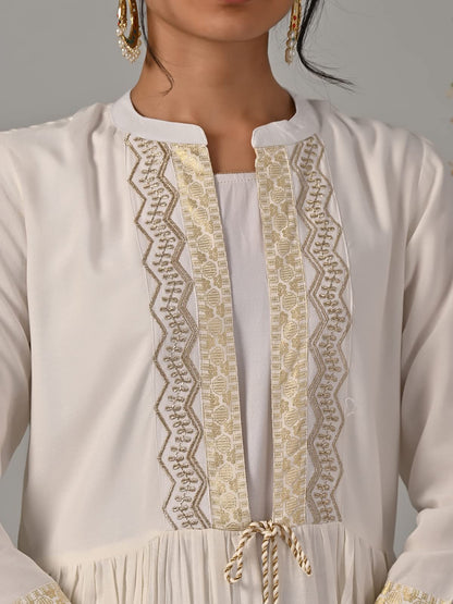 rangita Off White Rayon Calf Length Printed Double Layered Kurti for Women | Kurta for Women