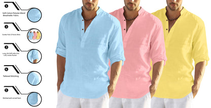 Finivo Fashion MenS Cotton Blend Regular Fit Solid Combo Kurta Shirt Pack Of 3