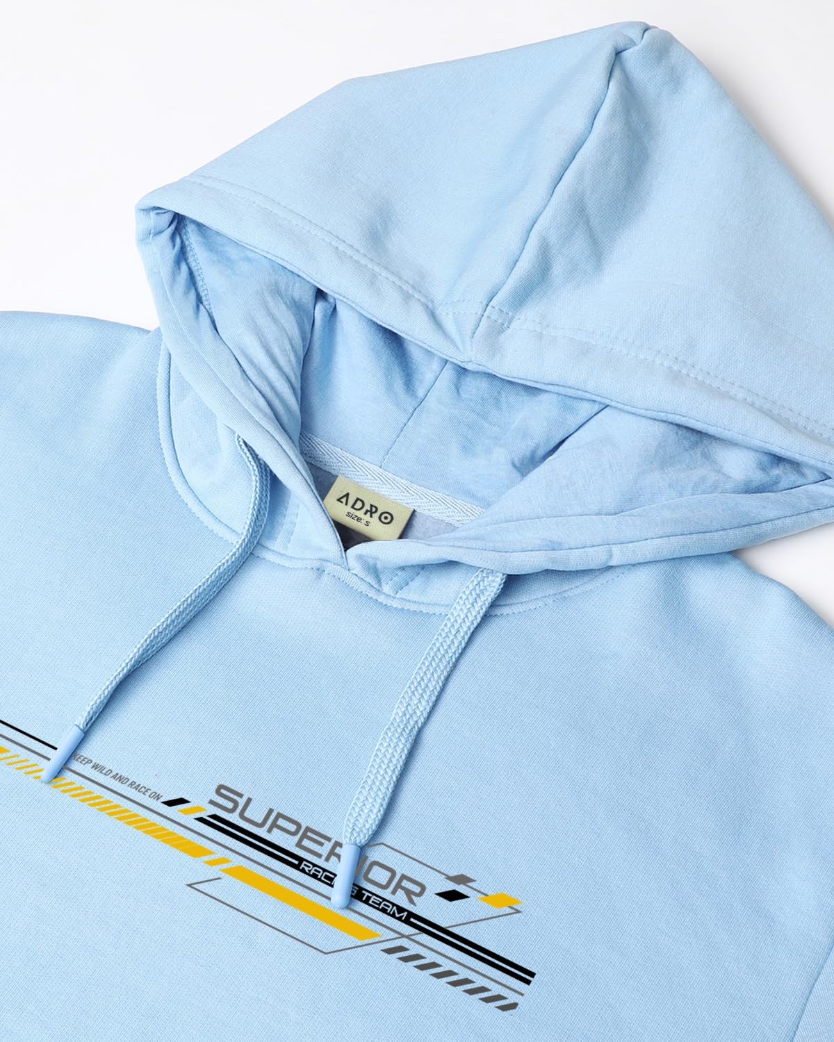 ADRO Men's Cotton Blend Neck Hooded Sweatshirt (H24-RAC-SK_Sky Blue