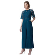 Miss Chase WomenS Round Neck Flared Sleeve Floral Raglan Regular Jumpsuit (Mcss23D79-02-83-02, Teal, Xs)