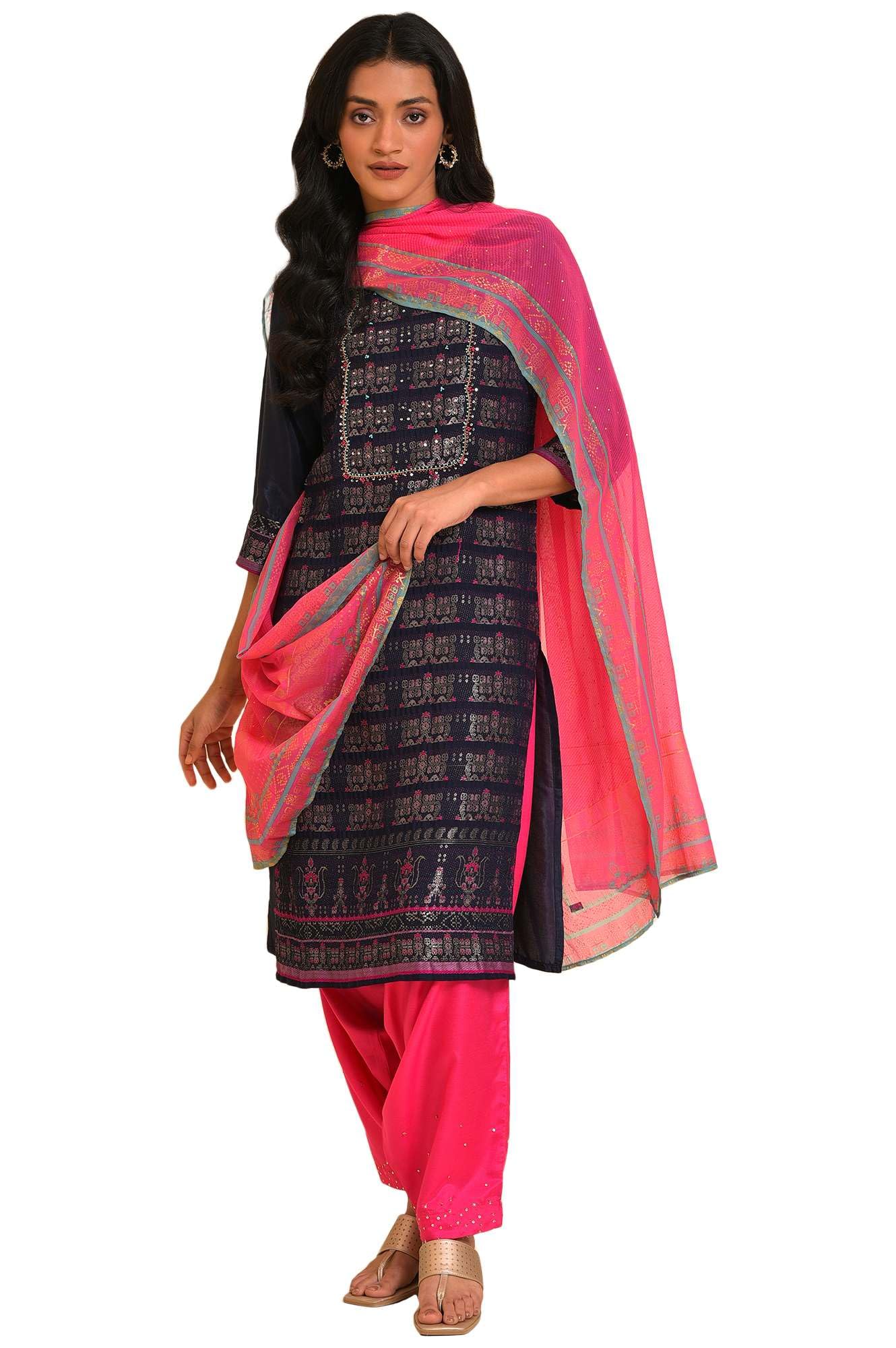 W For Woman WomenS Rayon Kurta, Salwar & Dupatta (23Fesp11190-312495_Dark_Pink