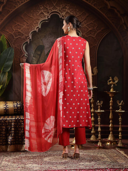 Stylum Womens Floral Printed & Embroidered Rayon A-Line Kurta With Dupatta