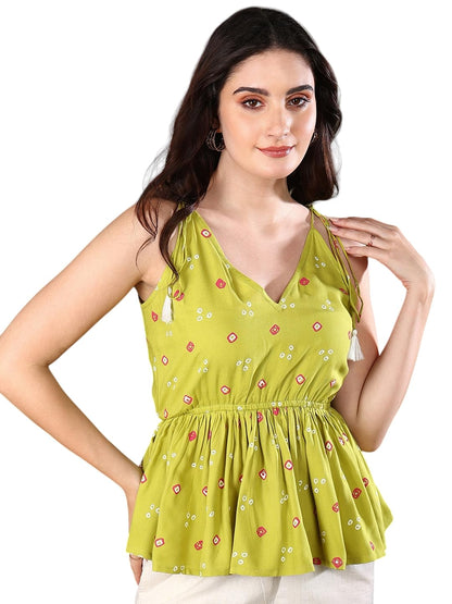 Stylum Womens Bandhej Printed Rayon Short Peplum Top