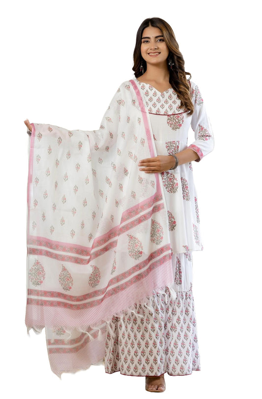 KLOSIA Women Angarakha Kurta and Sharara Set with Dupatta