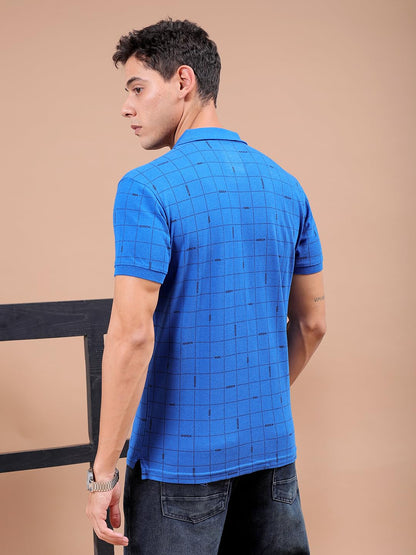 The Indian Garage Co Men Slim Fit Checked Polo Collar Tshirt Cobalt Blue
