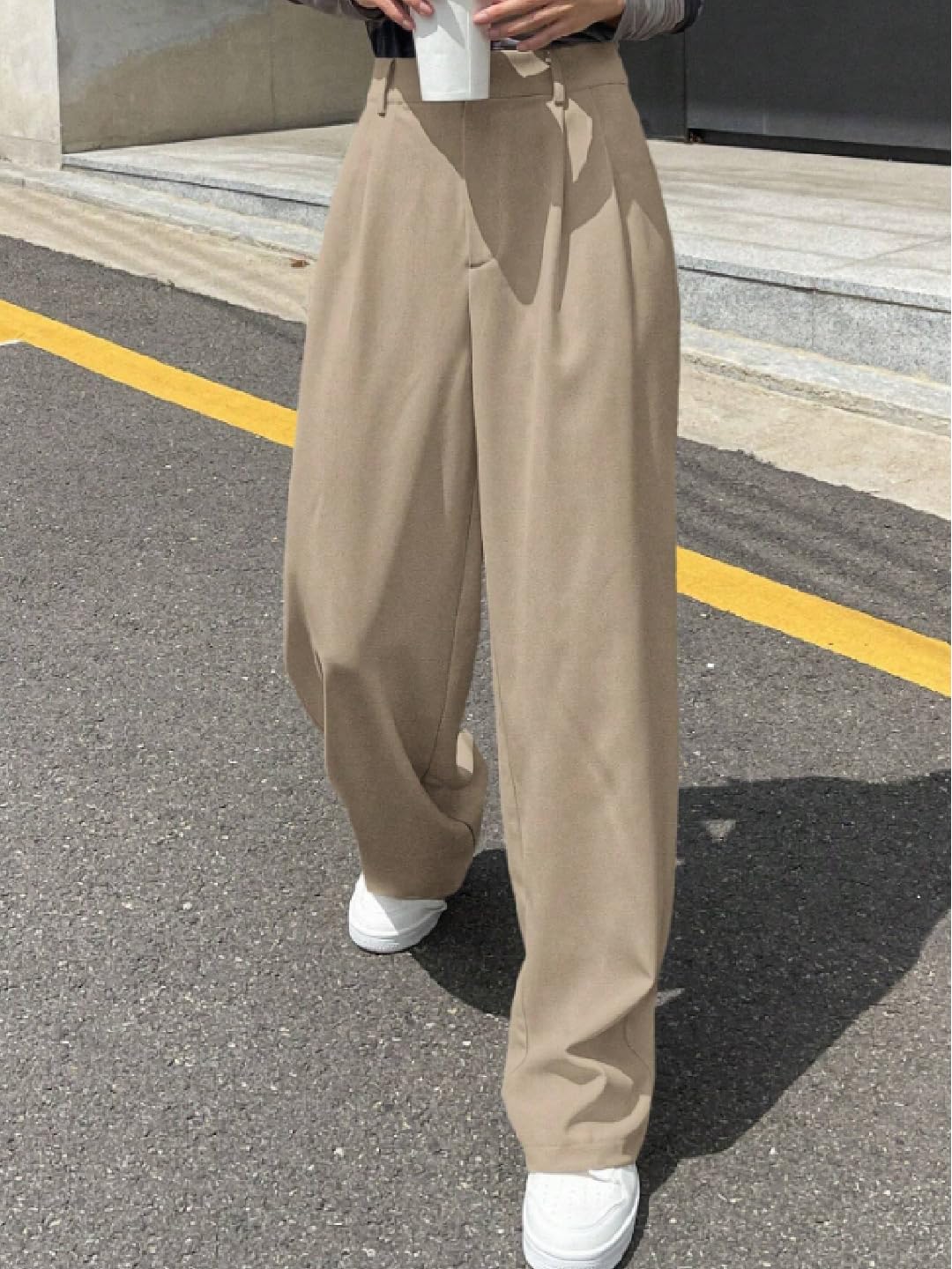OOMPH! Womens High-Waisted Pant | Wide Leg Trousers | Korean Style Stretchable Trouser