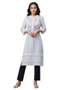 Aurelia Multi Striped Thread Embroidered Cotton Regular Kurta For Women