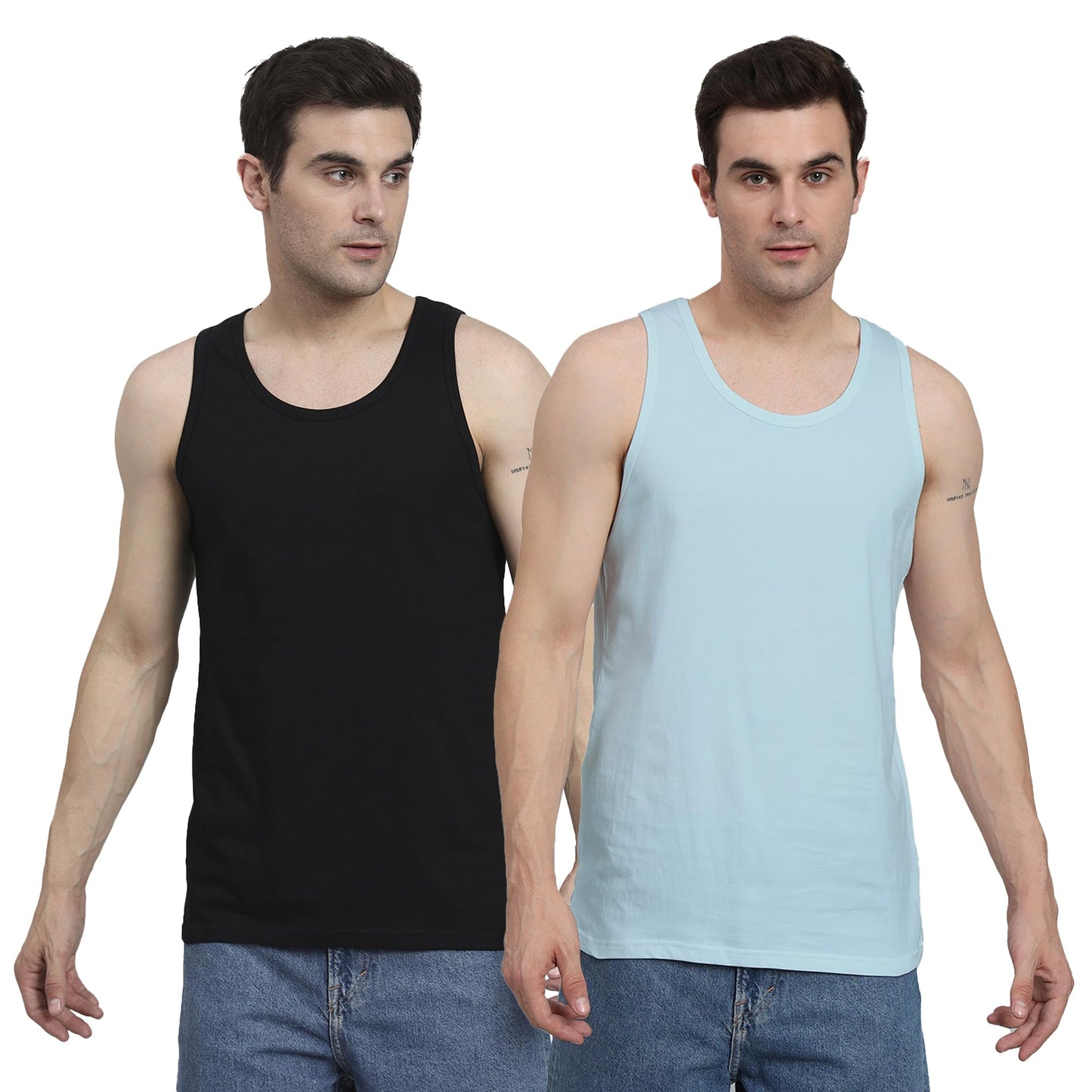 Peppyzone S to 4XL Solid Cotton Tank Top Vest for Men Stylish 100% Cotton, Combo Pack of 2 t Shirt, Plain Tank Top for Man (in,