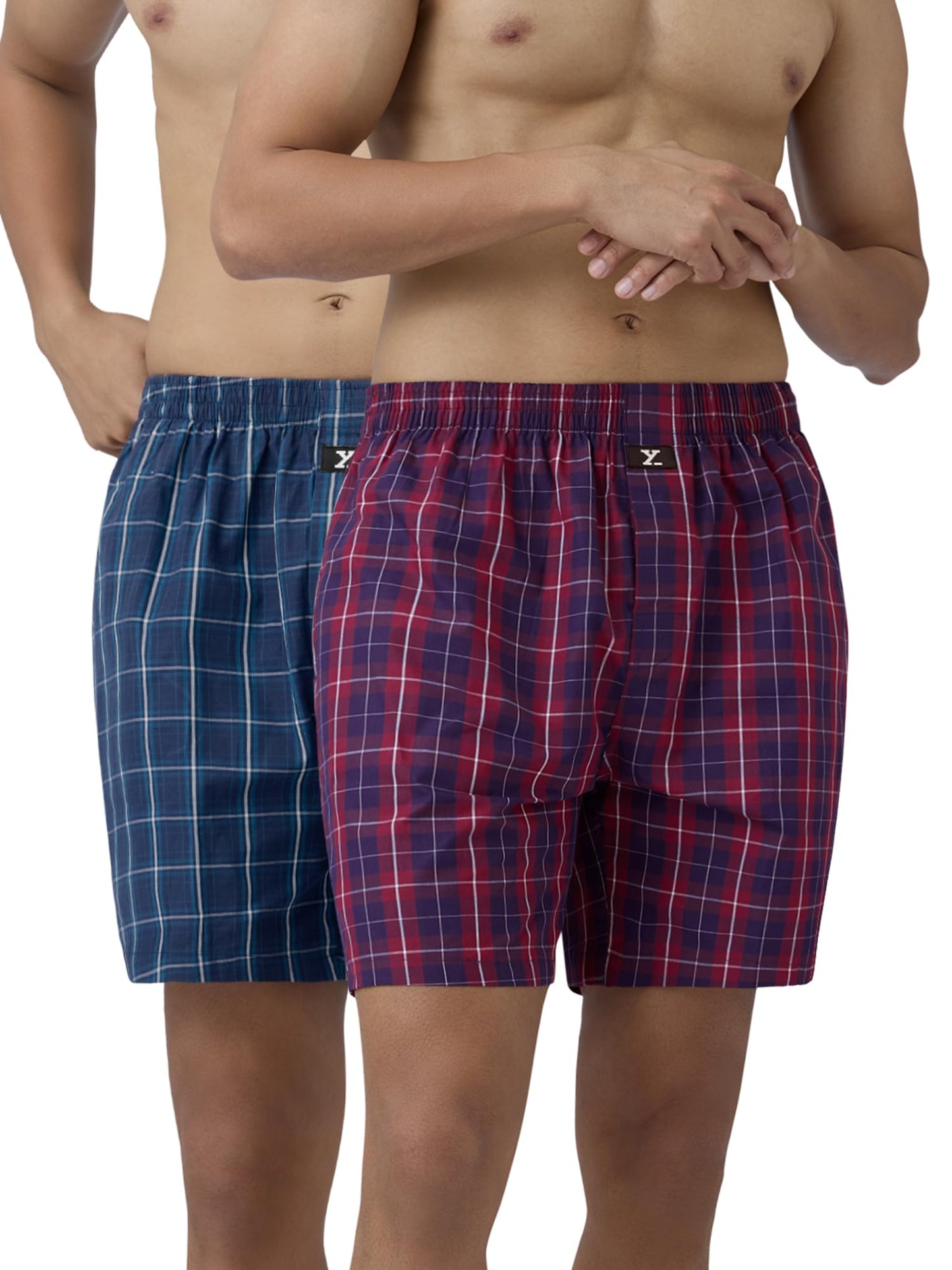 XYXX Mens Super Combed Cotton Checkmate Boxer Shorts Elasticated Waist, Drawstring | Loungewear for Men Pack of 2 (XL; Multi Bl