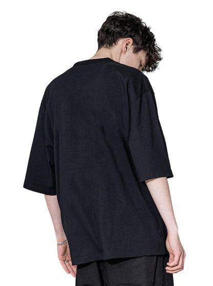 Uniplanet Store Solid Oversize Drew Round Neck Cotton Printed Black T Shirt For Men