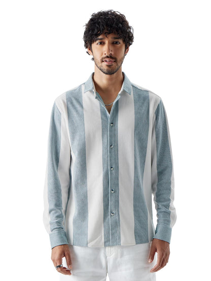 The Souled Store Original Textured Stripes: Arctic White Men Knit Shirts