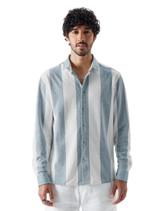 The Souled Store Original Textured Stripes: Arctic White Men Knit Shirts