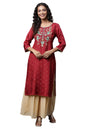 Aurelia Red Embroidered Straight Long Kurta