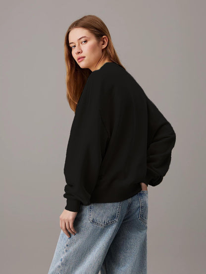 Kotty WomenS Fleece Sweatshirt Solid Pattern With Classic Round Neck(Black,S)