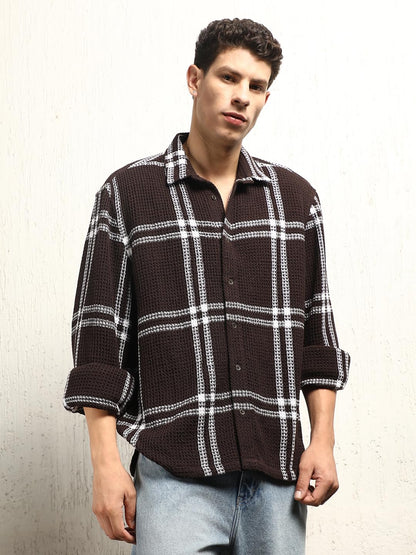 Hubberholme Men Summer Cotton Spread Collar Long Sleeves Oversized Casual Shirt 29 Brown
