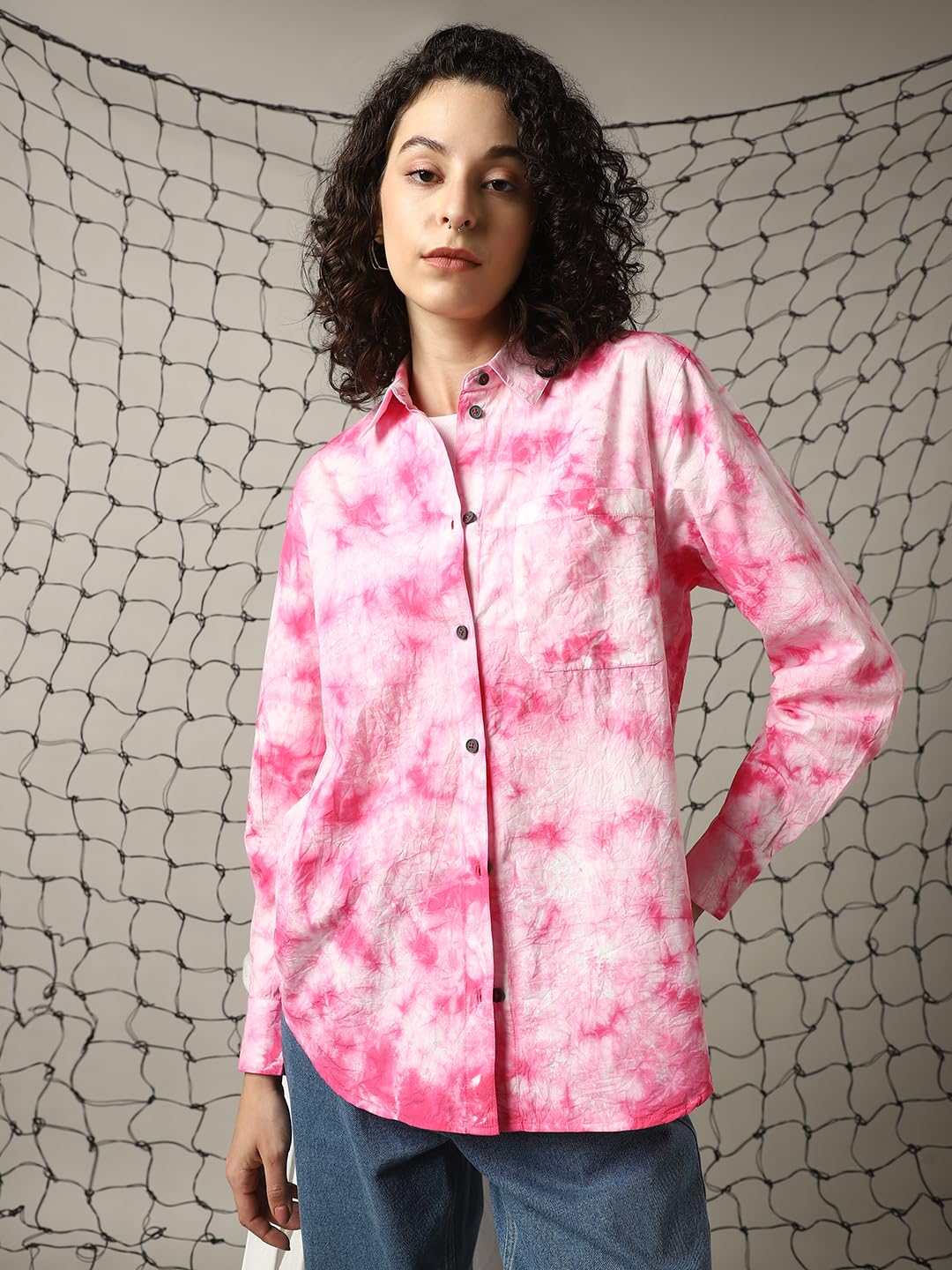 Hubberholme Women Cotton Washed Oversized Fit Spread Collar Full Sleeves Shirts