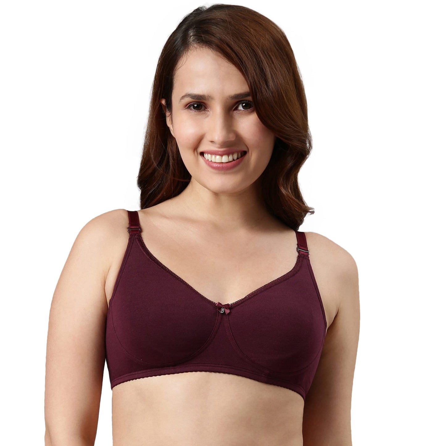 Enamor Womens Cotton Non Padded Wire Free T-Shirt Bra Grape Wine