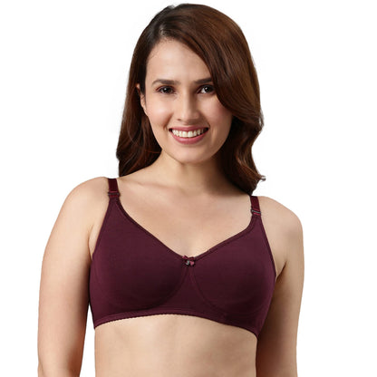 Enamor Womens Cotton Non Padded Wire Free T-Shirt Bra Grape Wine