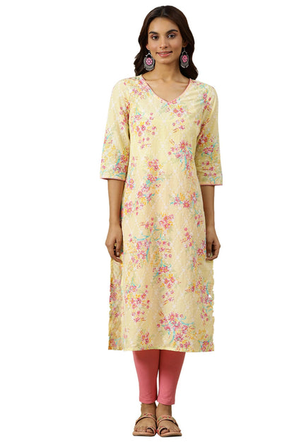 Aurelia WomenS Floral Printed Straight Kurta | V-Neck Kurta For Women | Printed Kurta For Women | Beautiful Regular Fit Kurta Fo