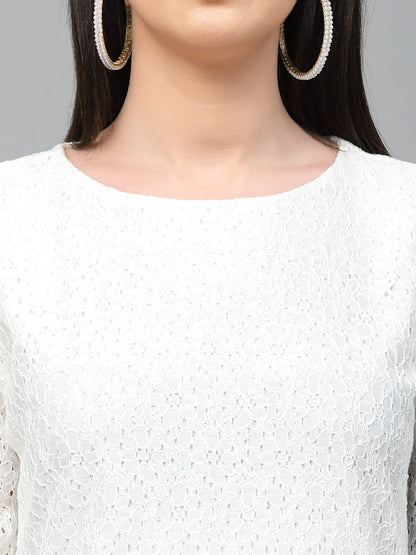 Style Quotient Women White Self Design Floral Lace Regular Smart Casual Tops