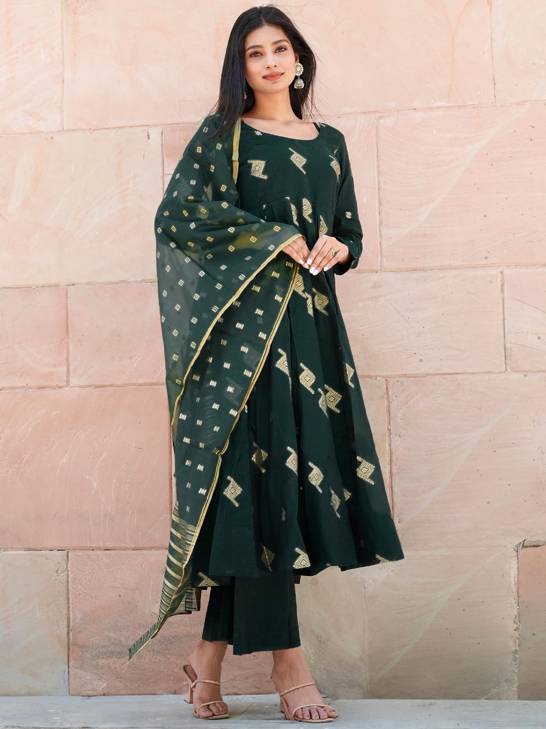 Libas WomenS Chanderi Silk Kurta Sets (34741_Green