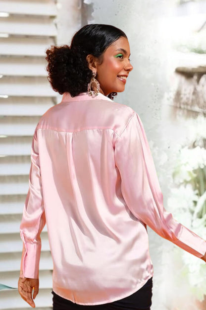 POPWINGS Women Polyester Solid Satin Shirt | Satin Shirts Stylish Western| Regular Fit and Full-Sleeves Casual and Semi-Formal S