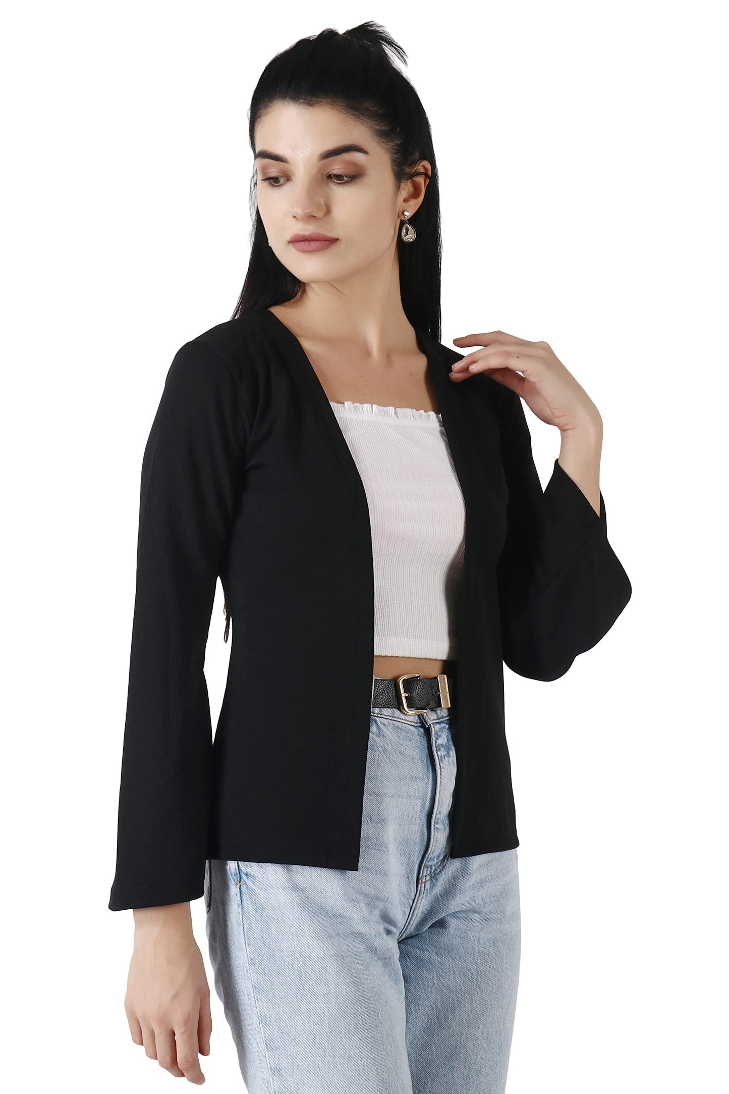 POPWINGS Women Black Regular Fit Blazer