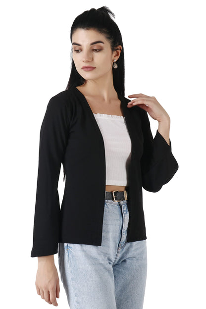 POPWINGS Women Black Regular Fit Blazer