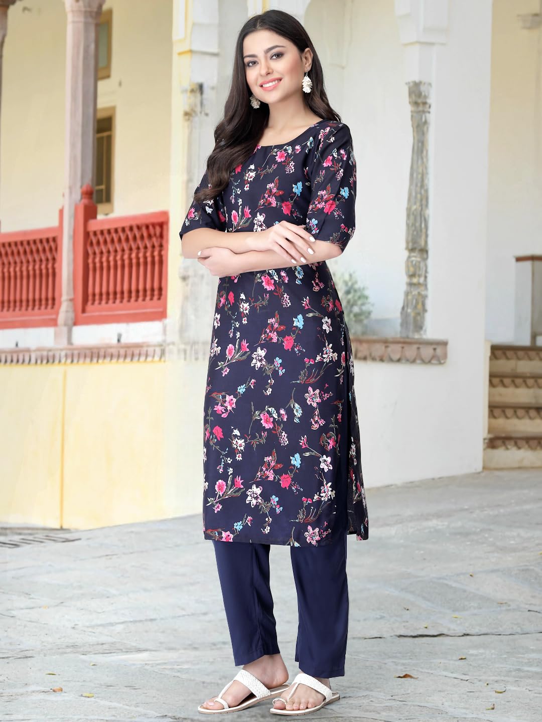 Tee Projekt Digital Printed Crepe Kurta Set For Women Ll Printed Kurti & Pant Set Ll Combo Kurta Set Ll (Pack Of 2)