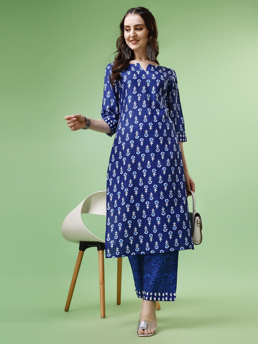 Yashika Women Women's Trendy Printed Straight Cotton Blend Kurta Palaazo Set