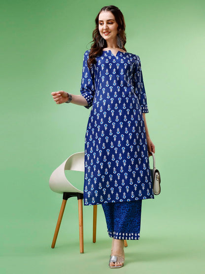 Yashika Women Women's Trendy Printed Straight Cotton Blend Kurta Palaazo Set