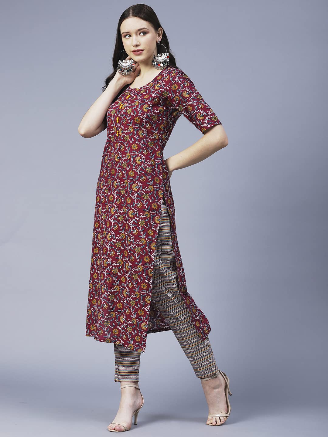 ANNI DESIGNER Women's Cotton Blend Printed Straight Kurta with Pant (SLKSW)