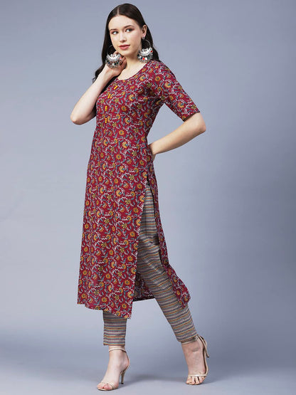 ANNI DESIGNER Women's Cotton Blend Printed Straight Kurta with Pant (SLKSW)