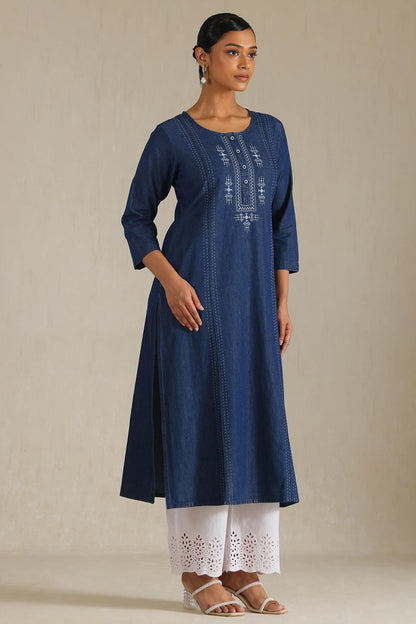 Soch WomenS Denim Embroidered Regular Kurta (Cws5Ku61237_Indigo